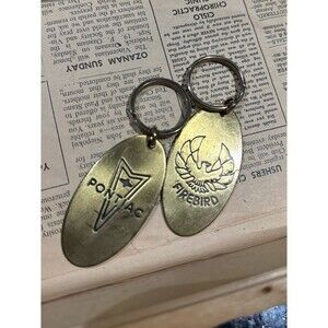 2 Rare Vintage Brass FIREBIRD Dealership Promo Keychain 1970's